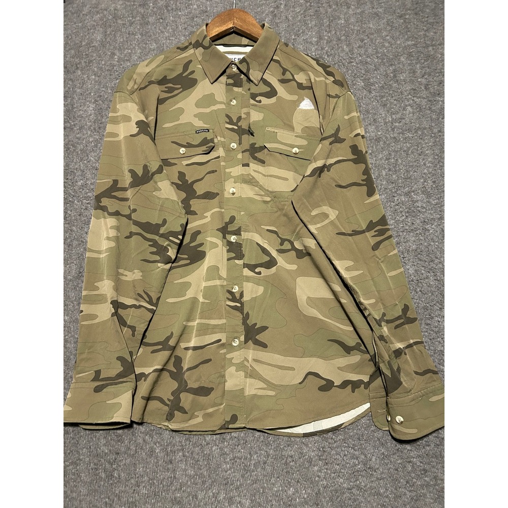 Poncho magnetic pockets regular fit medium button up shirt camouflage read - Picture 2 of 9